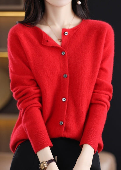 Elegant Wool Round Neck Long Sleeve Cashmere Cardigan