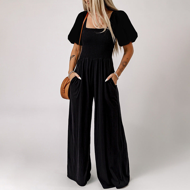 Stylish Square Collar Short Sleeve Jumpsuit