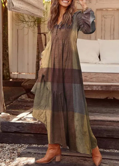 Vintage V-Neck Long Sleeve Maxi Dress