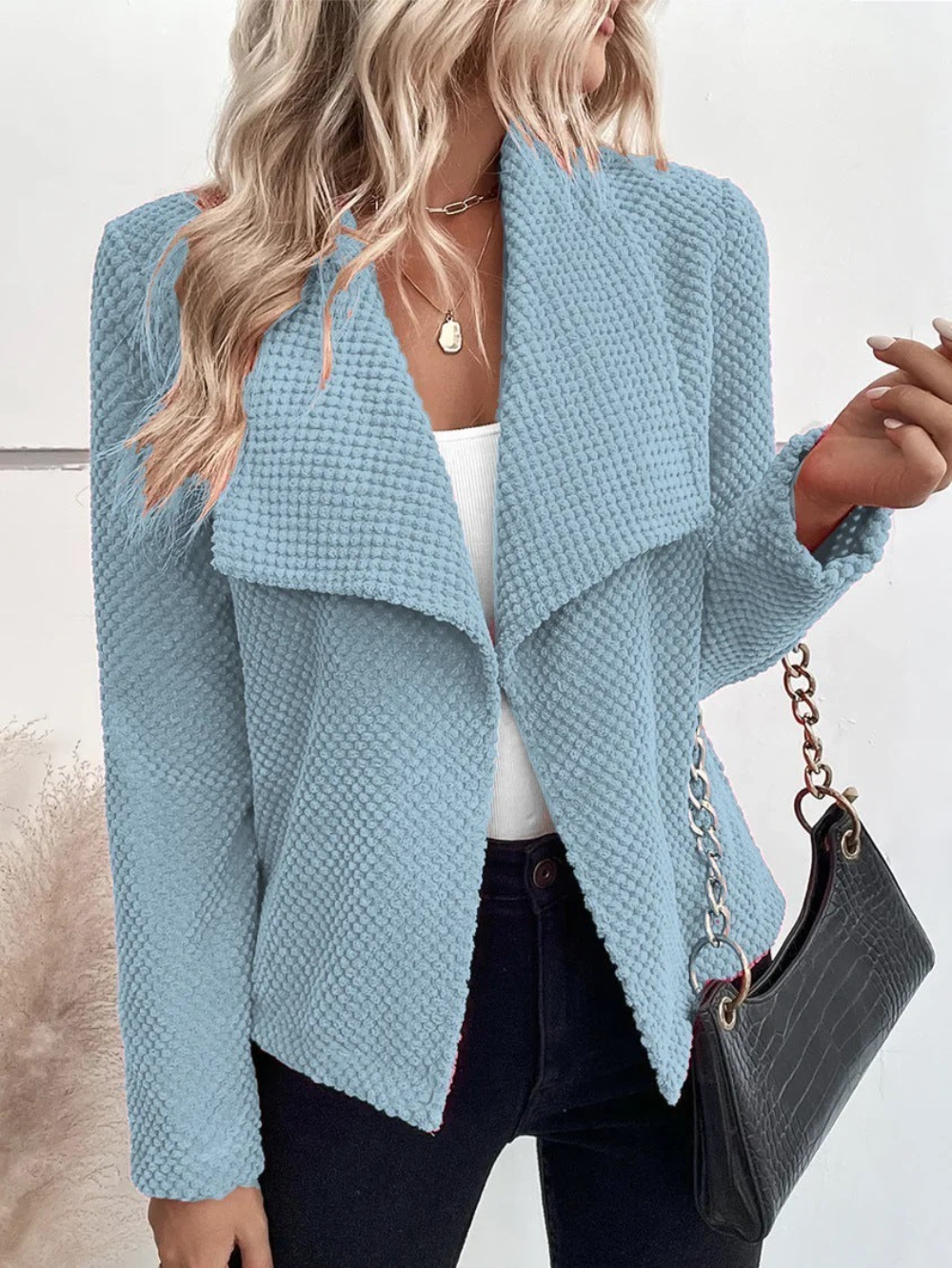 Solid Color Large Lapel Short Long Sleeve Coat