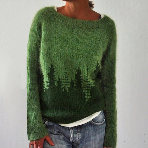 Round Neck Multicolor Loose Leisure Pullover Knitwear Sweater