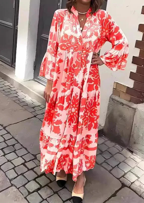 Attractive V-Neck 3/4 Sleeve Maxi Dress