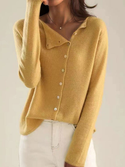 Single-Breasted Knit Cardigan with Low Round Neckline