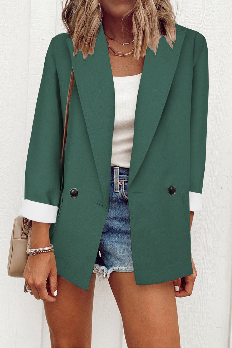 Casual Solid Color Suit Collar Long Sleeve Loose Coat