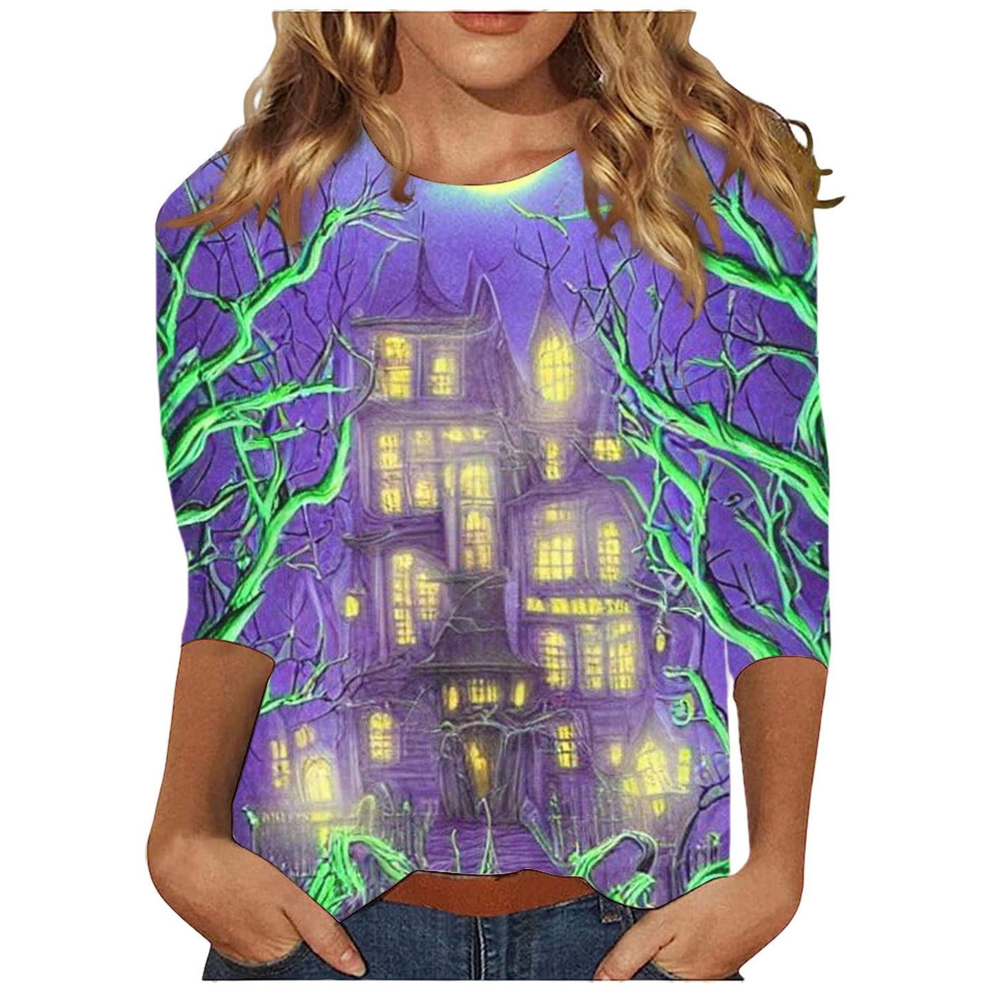 Halloween Themed Round Neck Long Sleeve T-Shirt