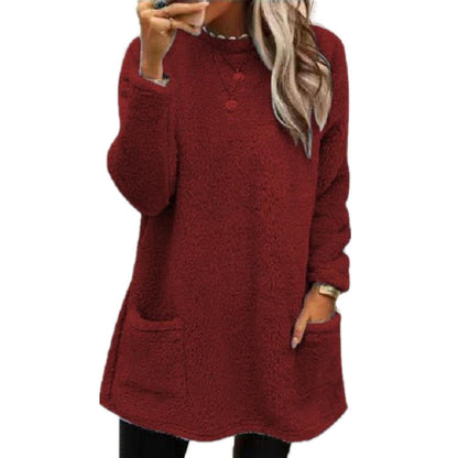 Pockets Fleece Pullover Long Sweater