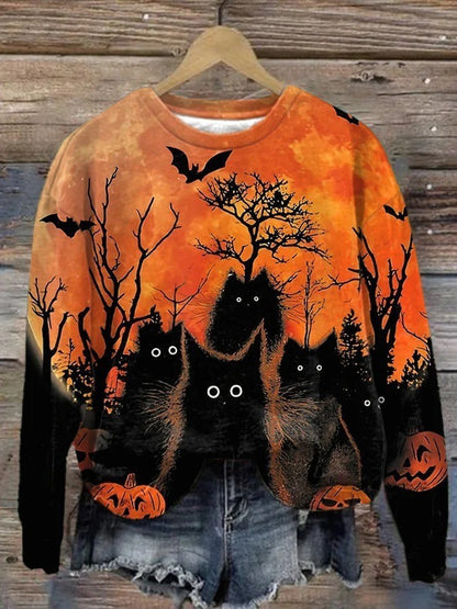 3D Printed Halloween Pattern Crew Neck Pullover Sweatshirt