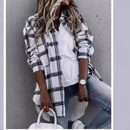 Chic Long Sleeve Check Outerwear