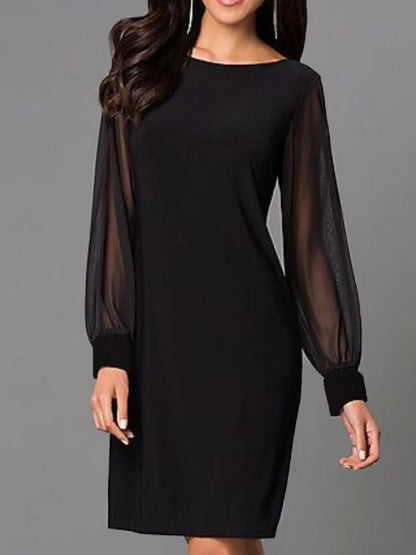 Mesh Chiffon Splicing Long Sleeve Dress