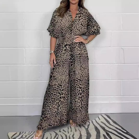 Leopard Print Casual Jumpsuit