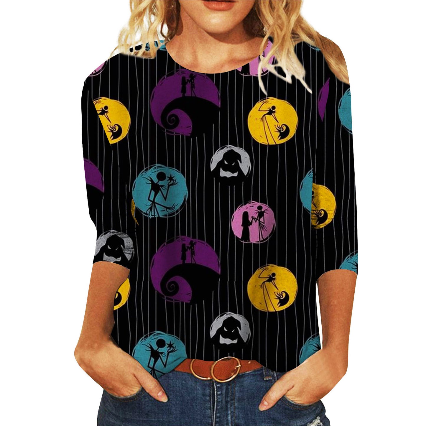 Halloween Themed Round Neck Long Sleeve T-Shirt