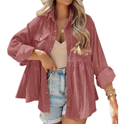 Corduroy Ruffled Shirt Top