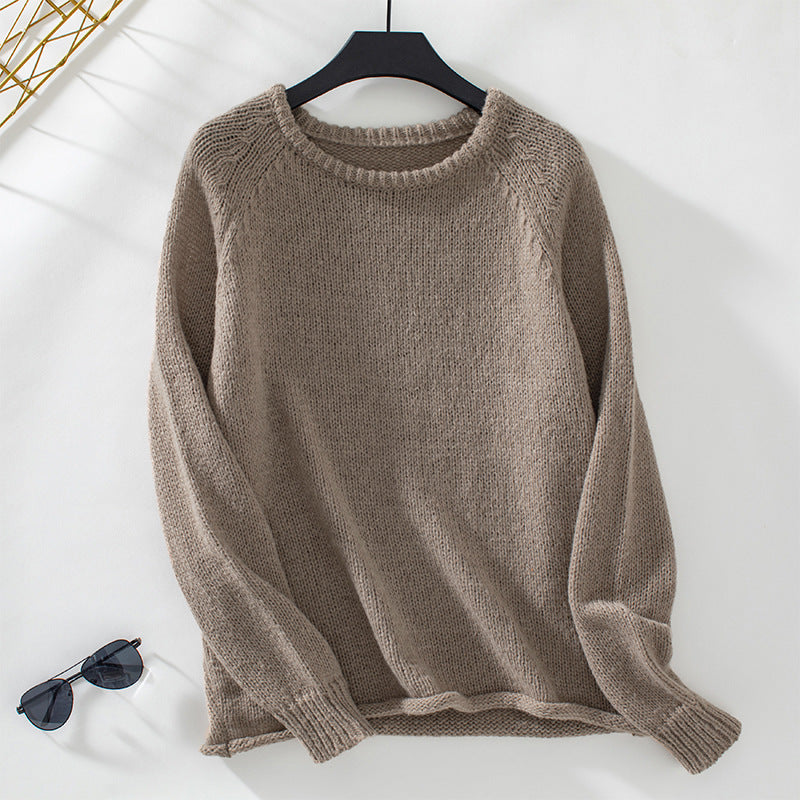 Solid Color Curling Hem Pullover Sweater