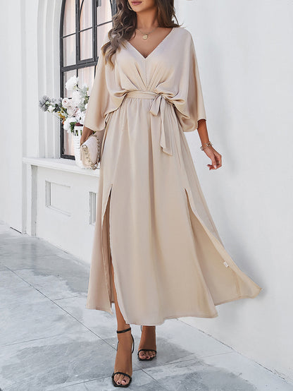 Bat Sleeve V-neck Dress