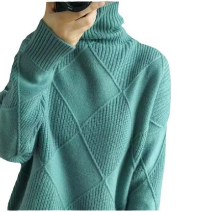 3D Rhombus Textured Turtleneck Sweater