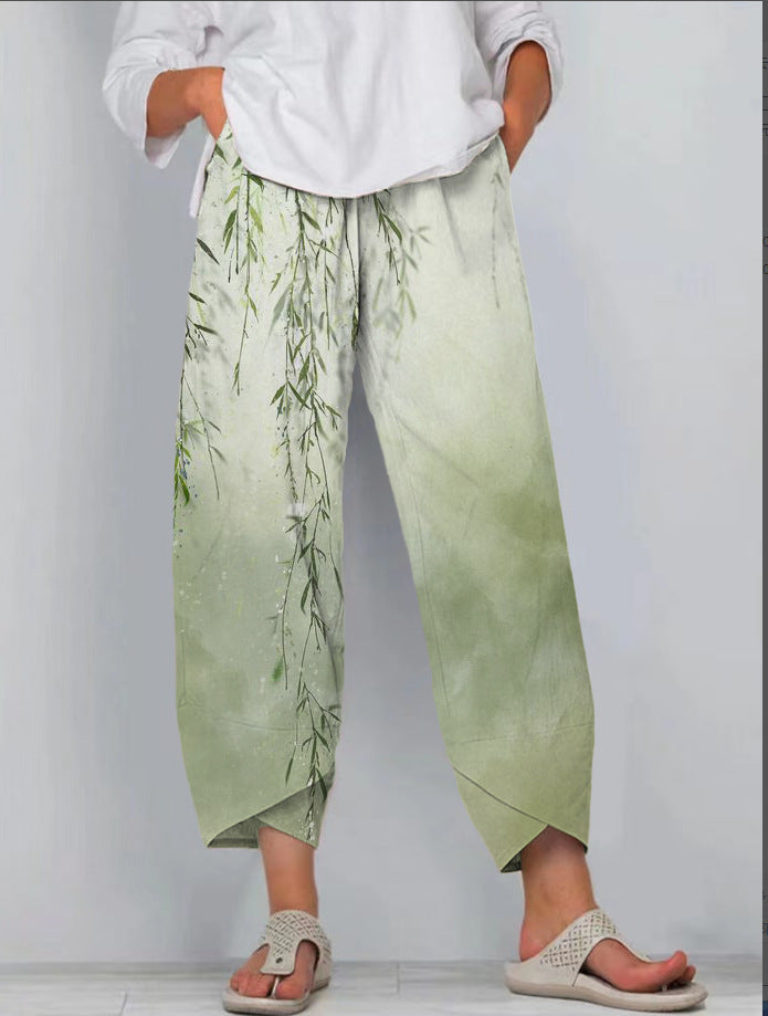 Casual Loose Printed Elastic Waist Straight Leg Pants