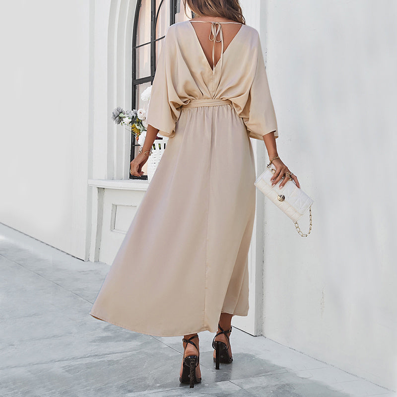 Bat Sleeve V-neck Dress