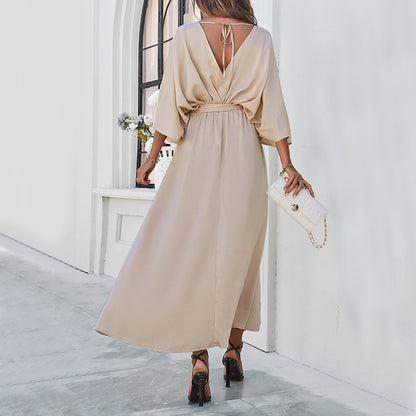 Bat Sleeve V-neck Dress