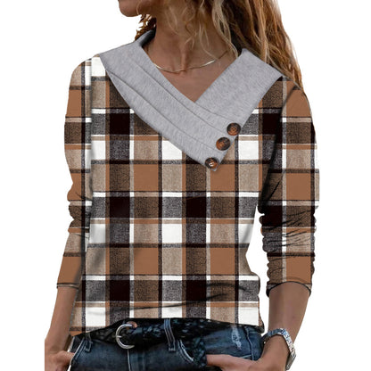 Scarf Collar T-shirt With Long Sleeves Hoodie Button Top