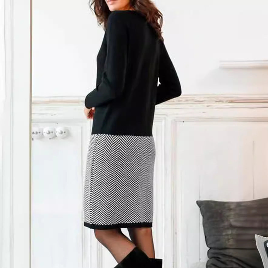 Classic Houndstooth Slim Midi Dress