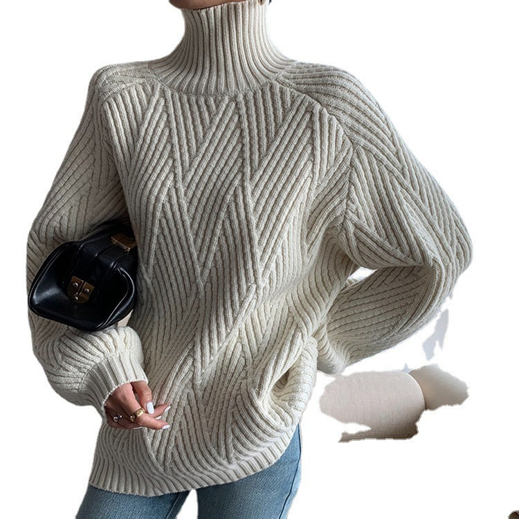 Solid Color High Neck Thickened Sweater