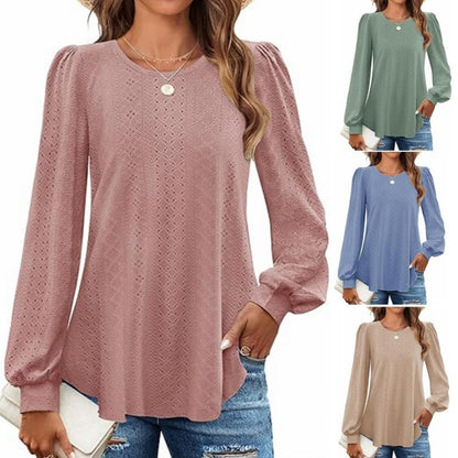 Round Neck Small Hole Bubble Sleeve Top