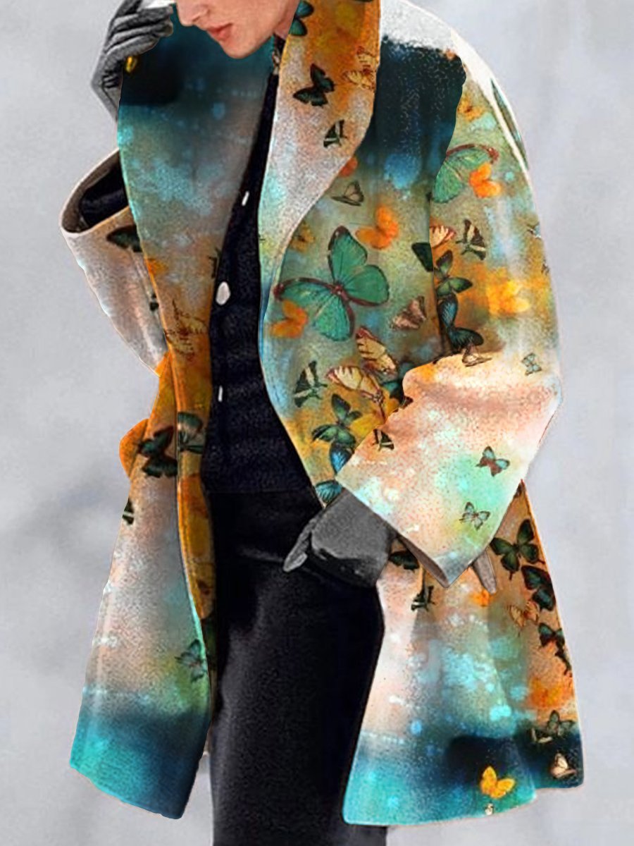 Retro Lapel Print Wool Jacket