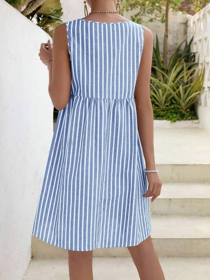 Light Blue Sleeveless Striped Mini Dress