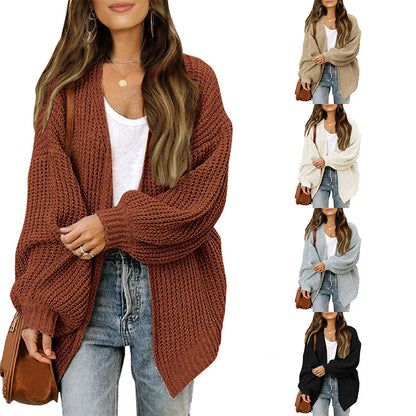 Lantern Sleeve Coarse Yarn Knitted Cardigan