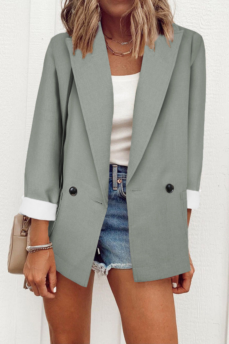 Casual Solid Color Suit Collar Long Sleeve Loose Coat