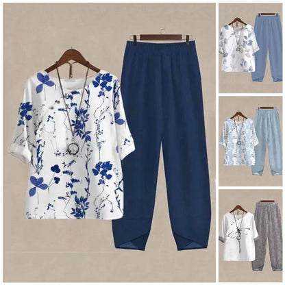 Casual Round Neck Half Sleeve Digital Printing Two-piece Set