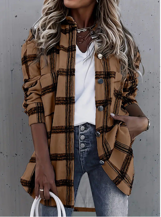 Chic Long Sleeve Check Outerwear