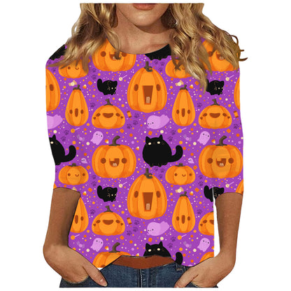 Halloween Themed Round Neck Long Sleeve T-Shirt