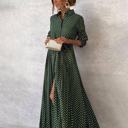 Green Print Long Sleeve Maxi Dress