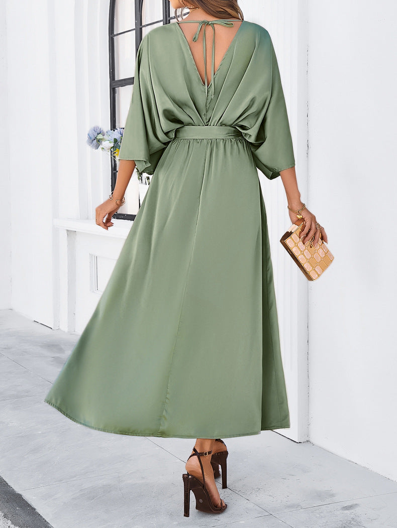 Bat Sleeve V-neck Dress