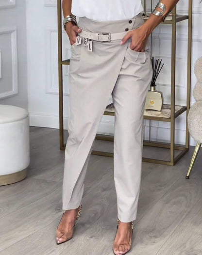 Leisure Solid Color Irregular Slim-fit Pants