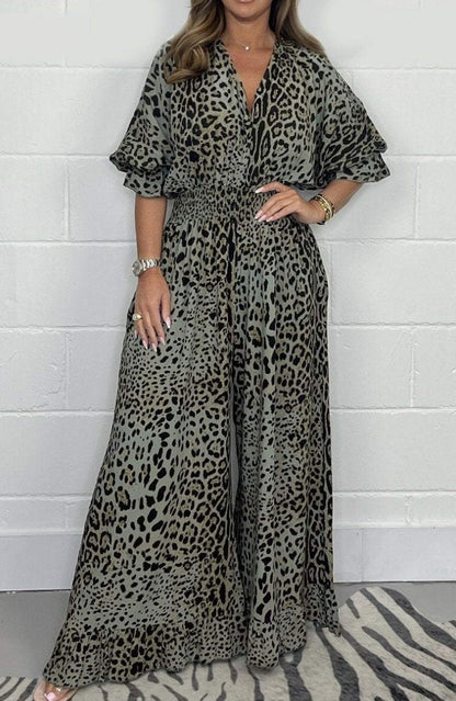 Leopard Print Casual Jumpsuit