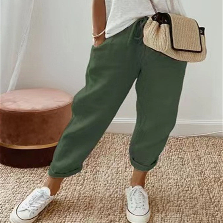 Apricot Plain Side Pocket Elastic Drawstring Waist Pants