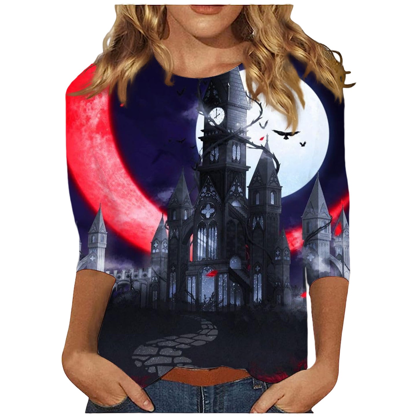 Halloween Themed Round Neck Long Sleeve T-Shirt