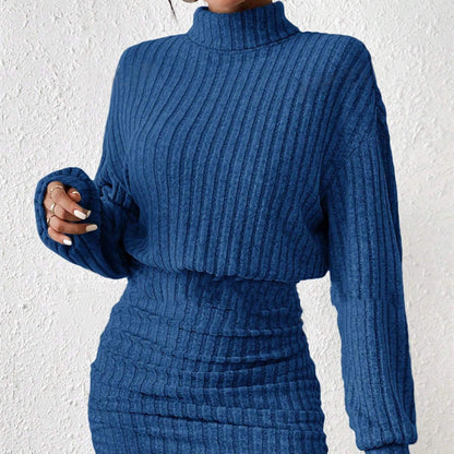 High Neck Ribbing Woolen Knit Suit