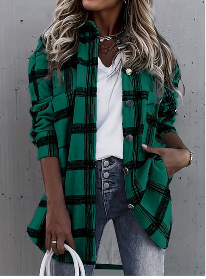 Chic Long Sleeve Check Outerwear