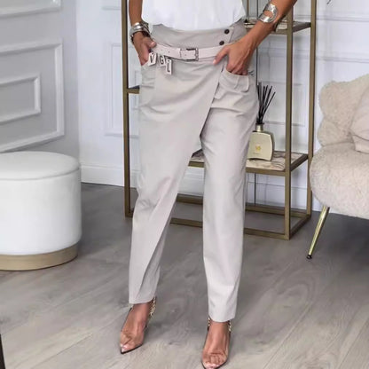 Leisure Solid Color Irregular Slim-fit Pants