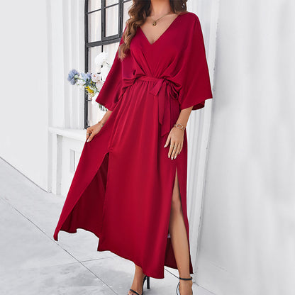 Bat Sleeve V-neck Dress