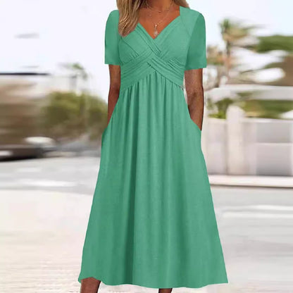 Multicolor Short Sleeve Midi Dress