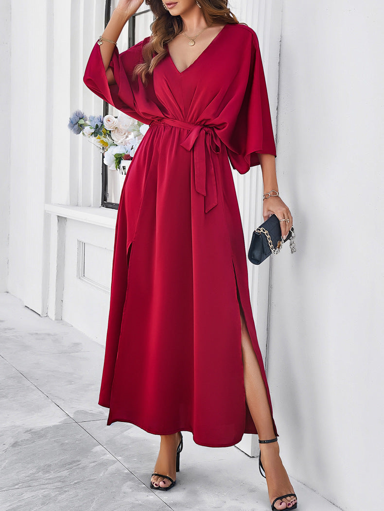 Bat Sleeve V-neck Dress