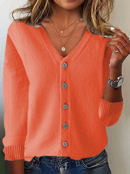 Basic Long Sleeve Plain Knitted Cardigan