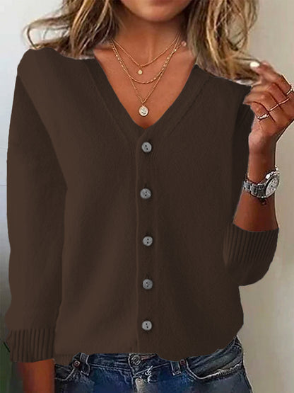 Basic Long Sleeve Plain Knitted Cardigan