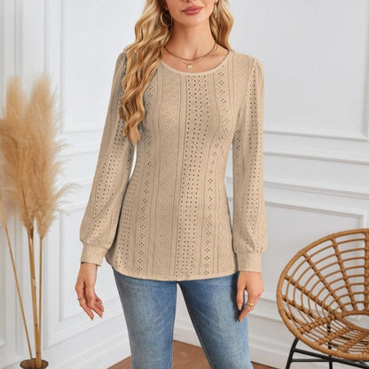 Round Neck Small Hole Bubble Sleeve Top