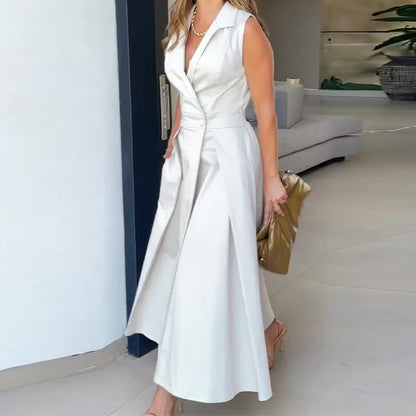 Plain Elegant V-Neck Midi Dress