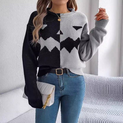 Halloween Contrast-Color Pullover Sweater